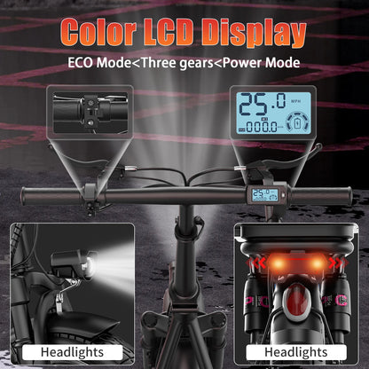 UPlee GQ8 Adult Electric Bike 750W Peak Motor 48V15AH electric scooter 14 Inch fat tire Full Shock Foldable with trunk e bike