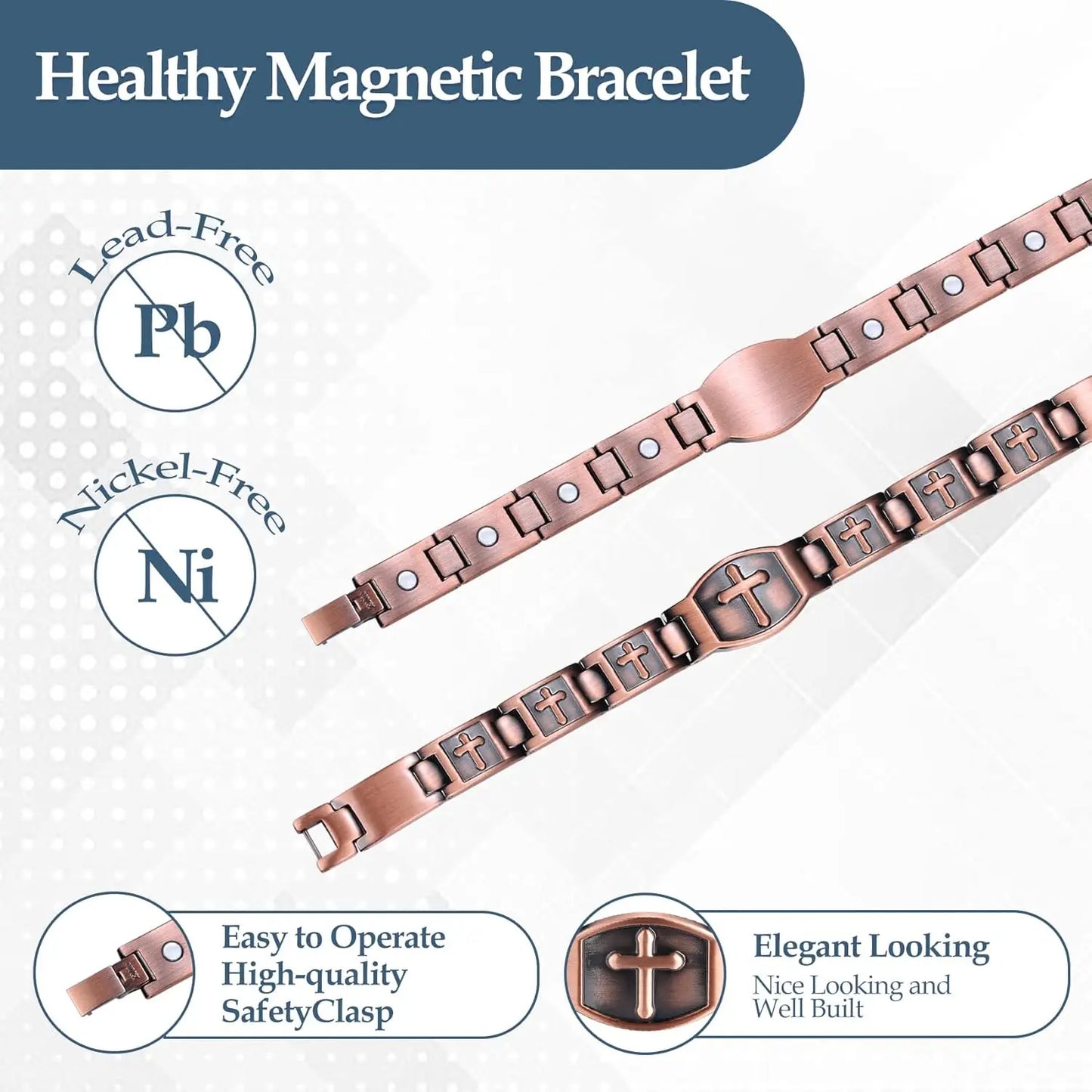 ARADOO Classic Cross Copper Bracelets for Women Men Magnetic Couple Copper Brace