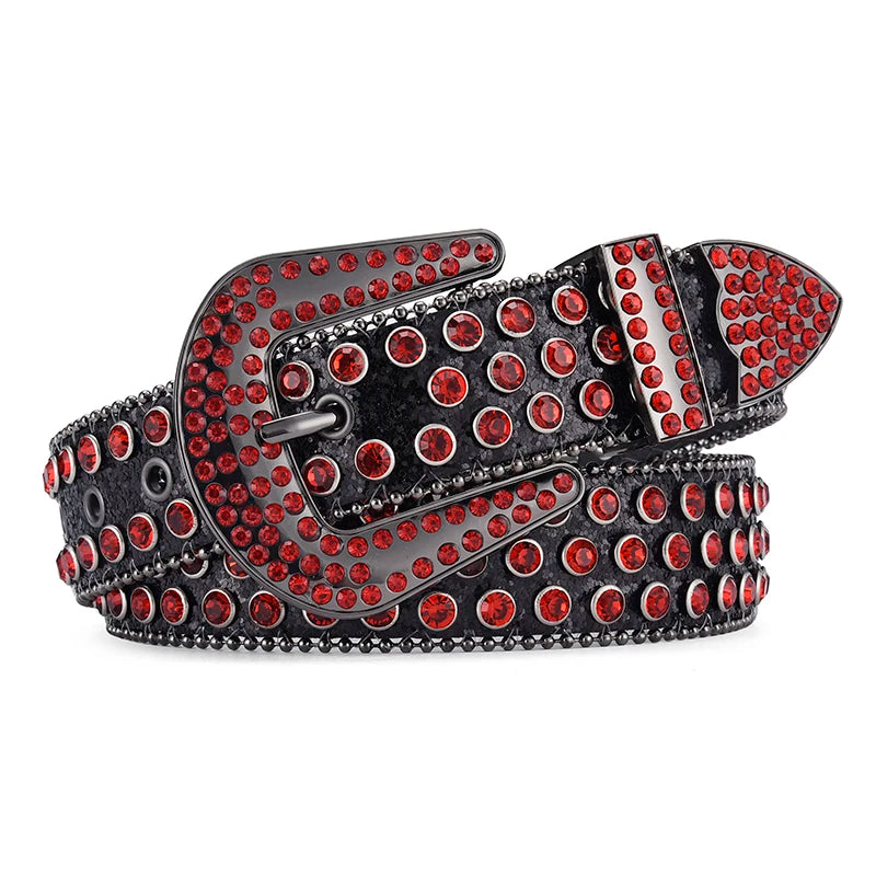 Men's Jeans Rhinestone Large Size Belt Women's Belt Western Denim Shiny Rivet Design Leather HipHop Punk Rock Y2K Style Belt