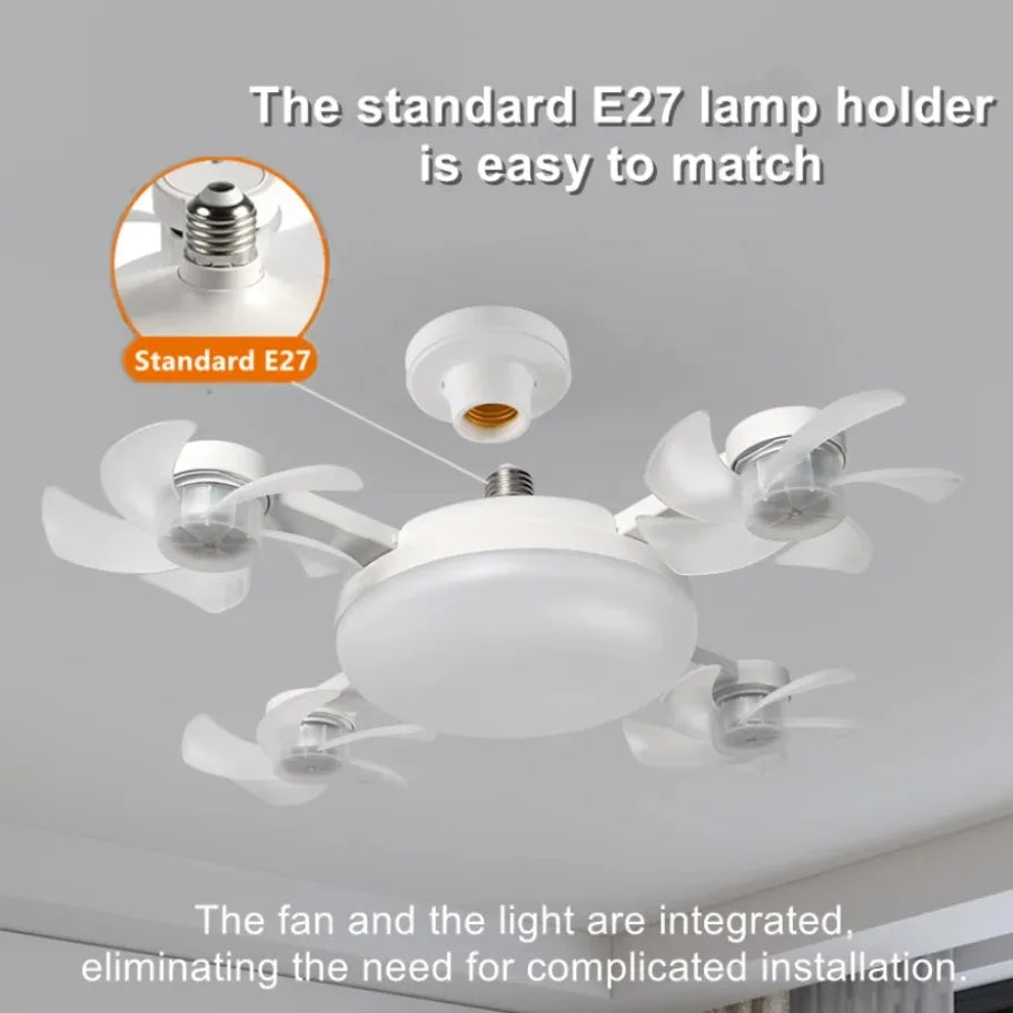 Ceiling Fan Light Drone E27 3/4 Head 2-in-1 Design Fan Lighting Bulb with Remote Control AC85-265V for Home Restaurant Bedroom