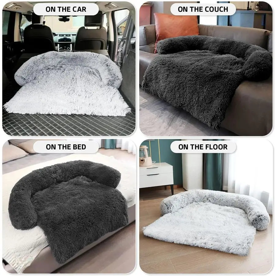 Dog Bed Fluffy Plush Dog Mat for Furniture Protector with Removable Washable Cover for Large Medium Small Dogs and Cats Large, L