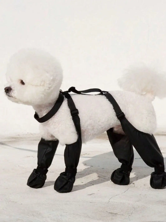 Black Waterproof Dog Boots with Adjustable Straps for Outdoor Walking
