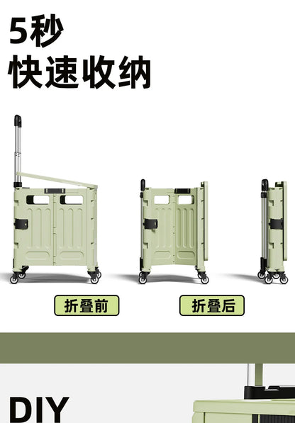 Folding Shopping Cart Household Multi-functional Mobile Shopping Cart Camping Storage Plastic Large-capacity Shopping Cart