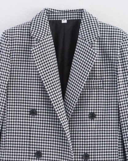 Women's Plaid Blazer Spring Casual Double Breasted Suit Jacket Office Work Daily Outwear Two Colors