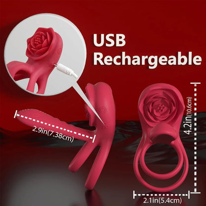 Rose Penis Ring Vibrator Female G-spot Clitoral Stimulation Male Ejaculation Delay Silicone CockRing Adult Sex Toy for Couples