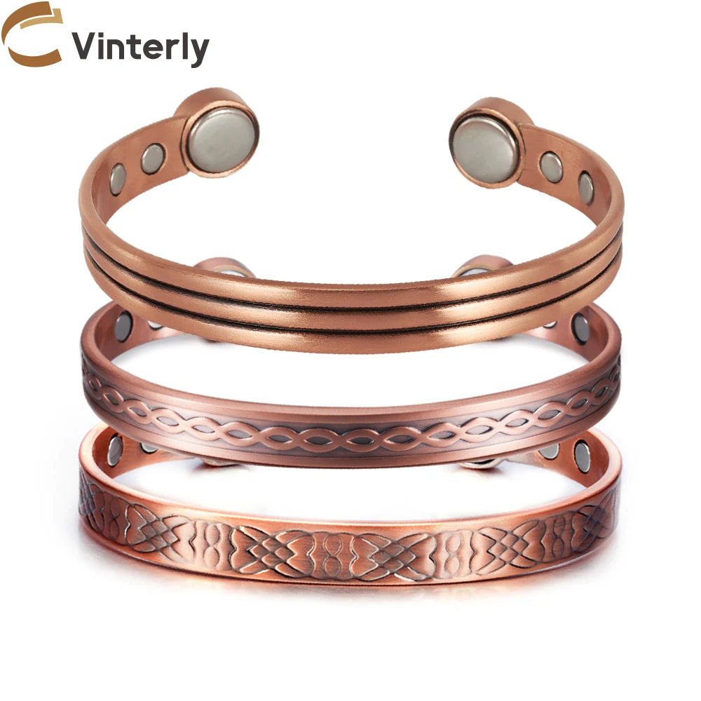 Vinterly Pure Copper Bracelets Adjustable Vintage Knot Magnetic Bangles 8mm Wide