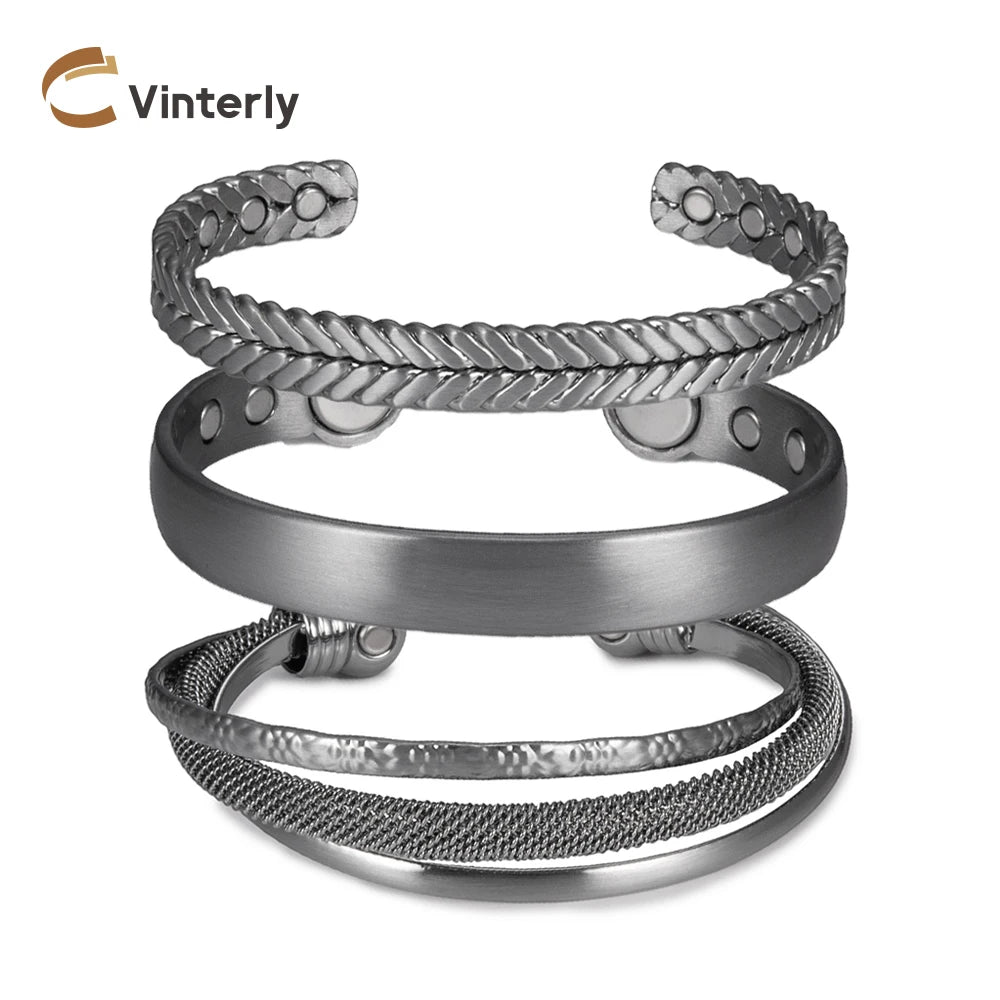 Pure Copper Bracelets for Women Silver Color Adjustable Cuff Magnetic Bangles Ar