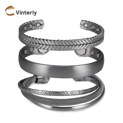 Pure Copper Bracelets for Women Silver Color Adjustable Cuff Magnetic Bangles Ar