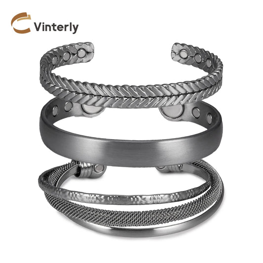 Pure Copper Bracelets for Women Silver Color Adjustable Cuff Magnetic Bangles Ar