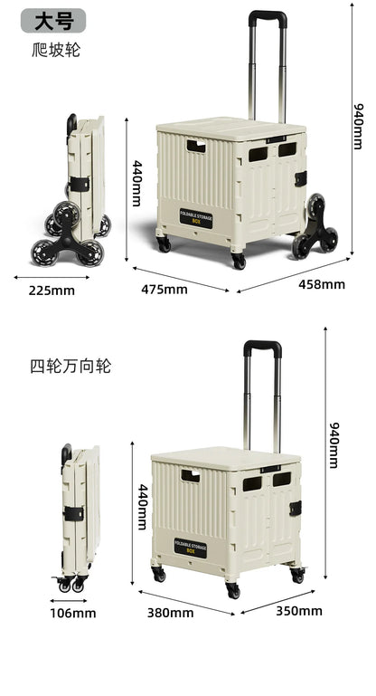 Folding Shopping Cart Household Multi-functional Mobile Shopping Cart Camping Storage Plastic Large-capacity Shopping Cart