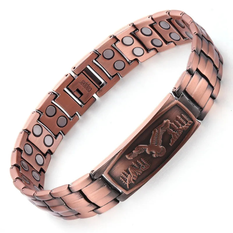 Eagle double row magnetic copper bracelet red copper with curved piece turtle back copper magnetic bracelet