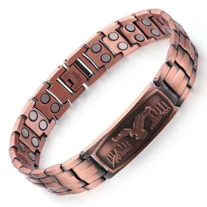 Eagle double row magnetic copper bracelet red copper with curved piece turtle back copper magnetic bracelet