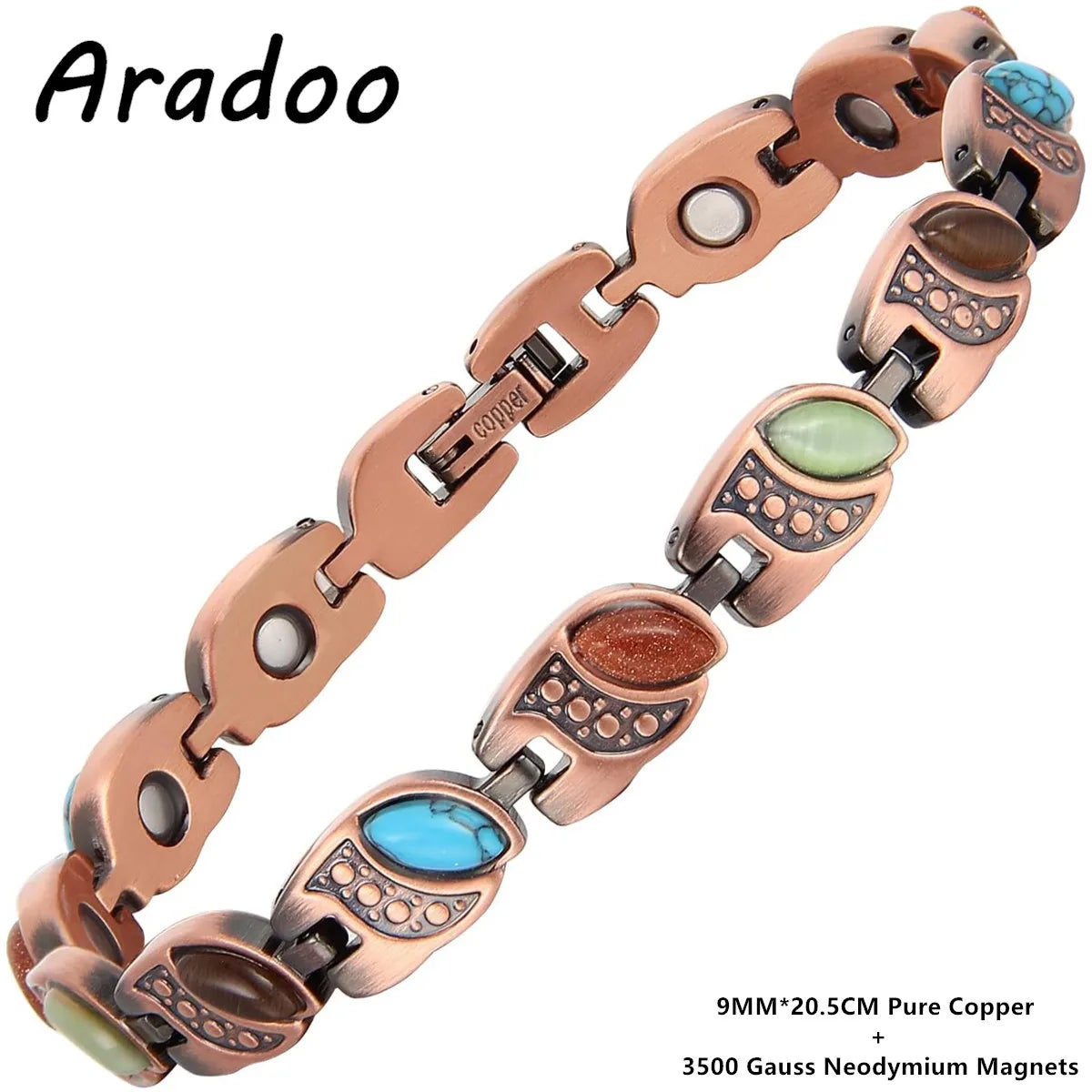 ARADOO Copper Bracelets for Women 99.9% Pure Copper Magnetic Adjustable Wristban