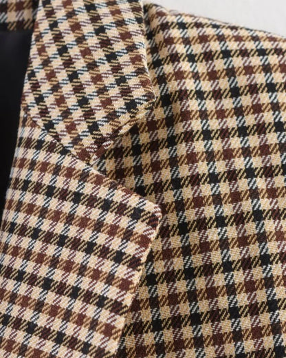 Women's Plaid Blazer Spring Casual Double Breasted Suit Jacket Office Work Daily Outwear Two Colors