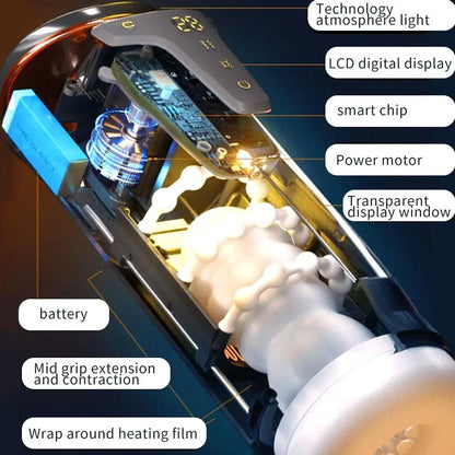 Telescopic Heating Male Intimate Massager, Digital Display Vibration Transparent Smart Training Adult Wellness Gadget