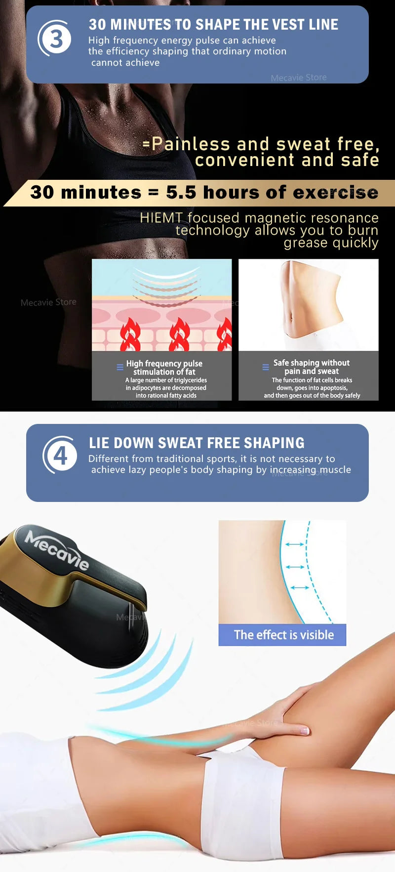 2 in 1 MECAVIE Muscle Builder Slimming Trainer Features 6500W Body Contouring Buttock Lifting Fitness Equipment