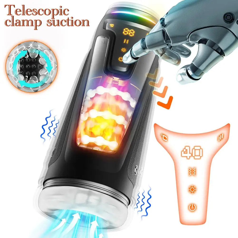 Telescopic Heating Male Intimate Massager, Digital Display Vibration Transparent Smart Training Adult Wellness Gadget