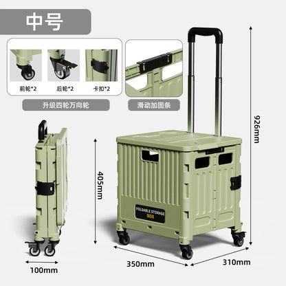 Folding Shopping Cart Household Multi-functional Mobile Shopping Cart Camping Storage Plastic Large-capacity Shopping Cart