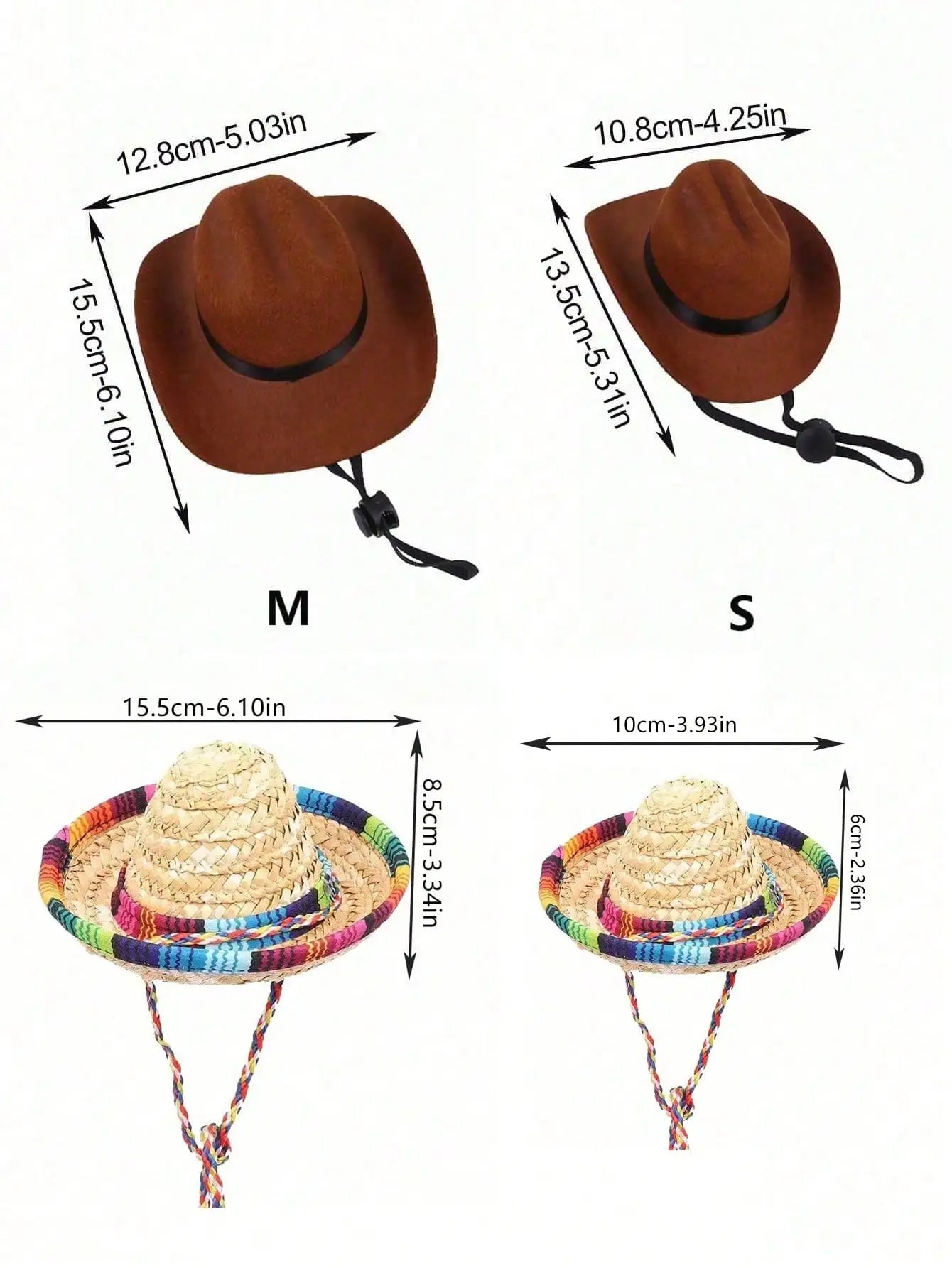 Pet Western-Style Hat for Dogs & Cats - Adjustable Straw & Felt Cowboy Hats in Multiple Colors