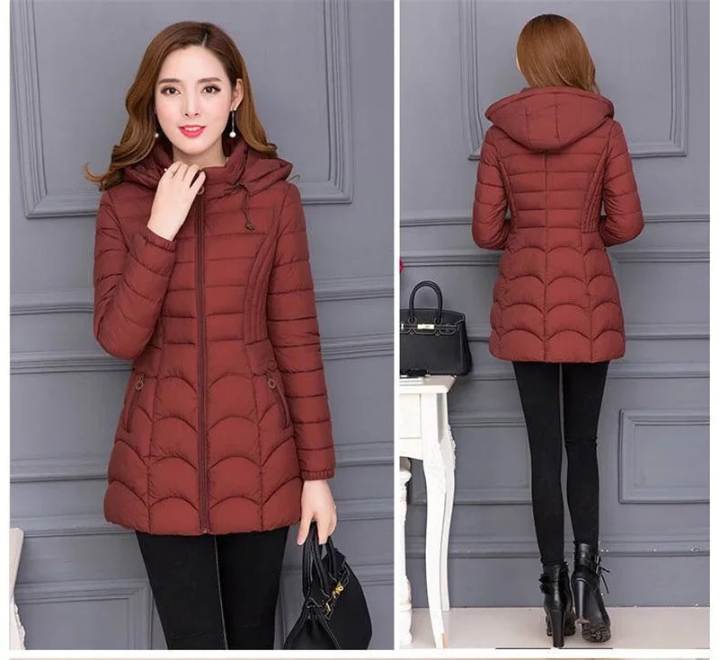 Winter Coat Women 2026 Fashion Middle Age Mother Slim Down Cotton Hooded Jacket Plus Size Casual Solid Warm Thick Outwear Parka