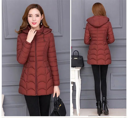 Winter Coat Women 2026 Fashion Middle Age Mother Slim Down Cotton Hooded Jacket Plus Size Casual Solid Warm Thick Outwear Parka