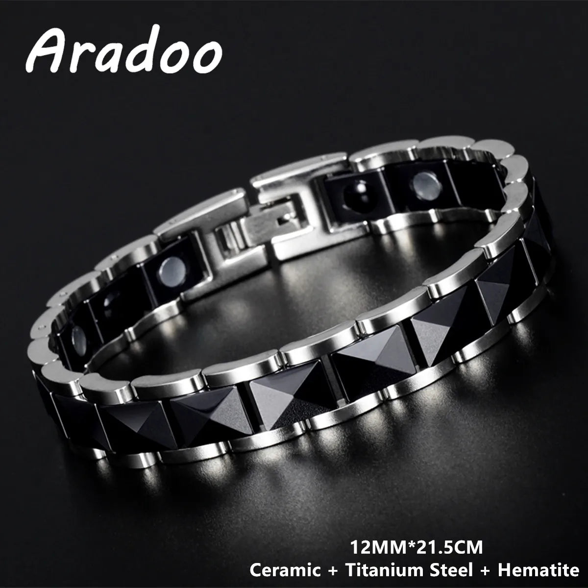 ARADOO Premium Ceramic Titanium Steel Bracelet for Men Women with Hematite Magne