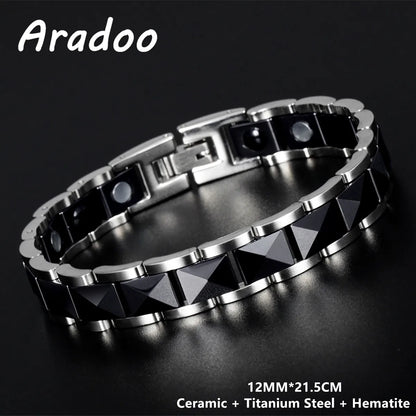 ARADOO Premium Ceramic Titanium Steel Bracelet for Men Women with Hematite Magne
