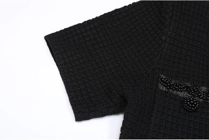 Autumn New High-End Fashion Knitted Beaded Slim Long Sleeve Dress Heavy Round Ne