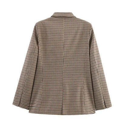Women's Plaid Blazer Spring Casual Double Breasted Suit Jacket Office Work Daily Outwear Two Colors