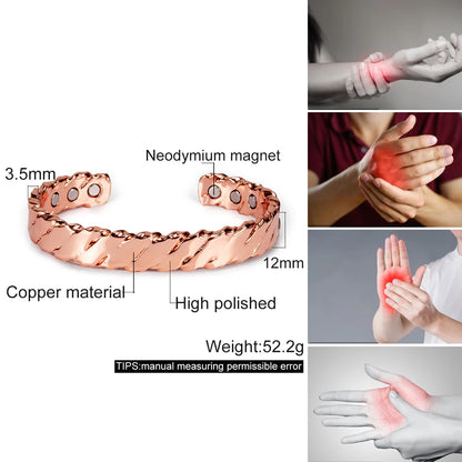 Pure Copper Magnetic Bracelet Arthritis Twisted Adjustable Cuff 12mm Magnetic Ba