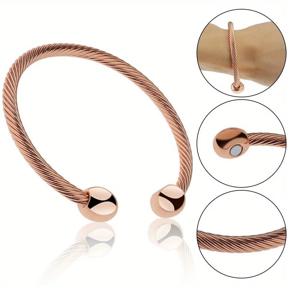 Magnetic Copper Bracelet Therapy Arthritis Pain Bangle Healing Cuff Gold