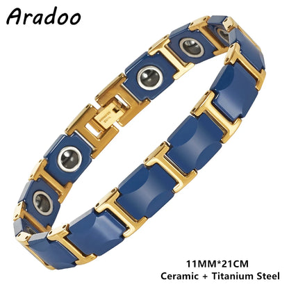 ARADOO Classic Dreamy Blue Ceramic Titanium Steel Bracelets Strap Buckle Design