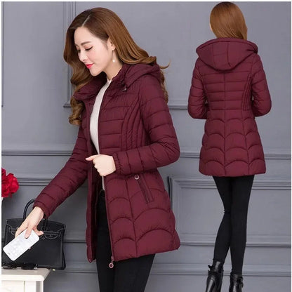 Winter Coat Women 2026 Fashion Middle Age Mother Slim Down Cotton Hooded Jacket Plus Size Casual Solid Warm Thick Outwear Parka