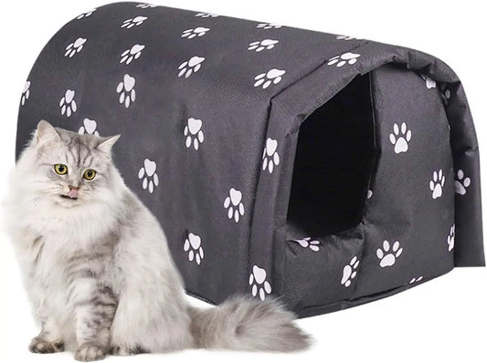 Waterproof Foldable Outdoor Cat House, Warm Pet Shelter for Winter, Anti-Slip Design in Black (M:17.7x15.7x13.7 inches)