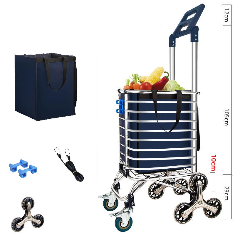 Grocery Cart Folding Portable Shopping Aluminum Alloy Lightweight Step Climbing