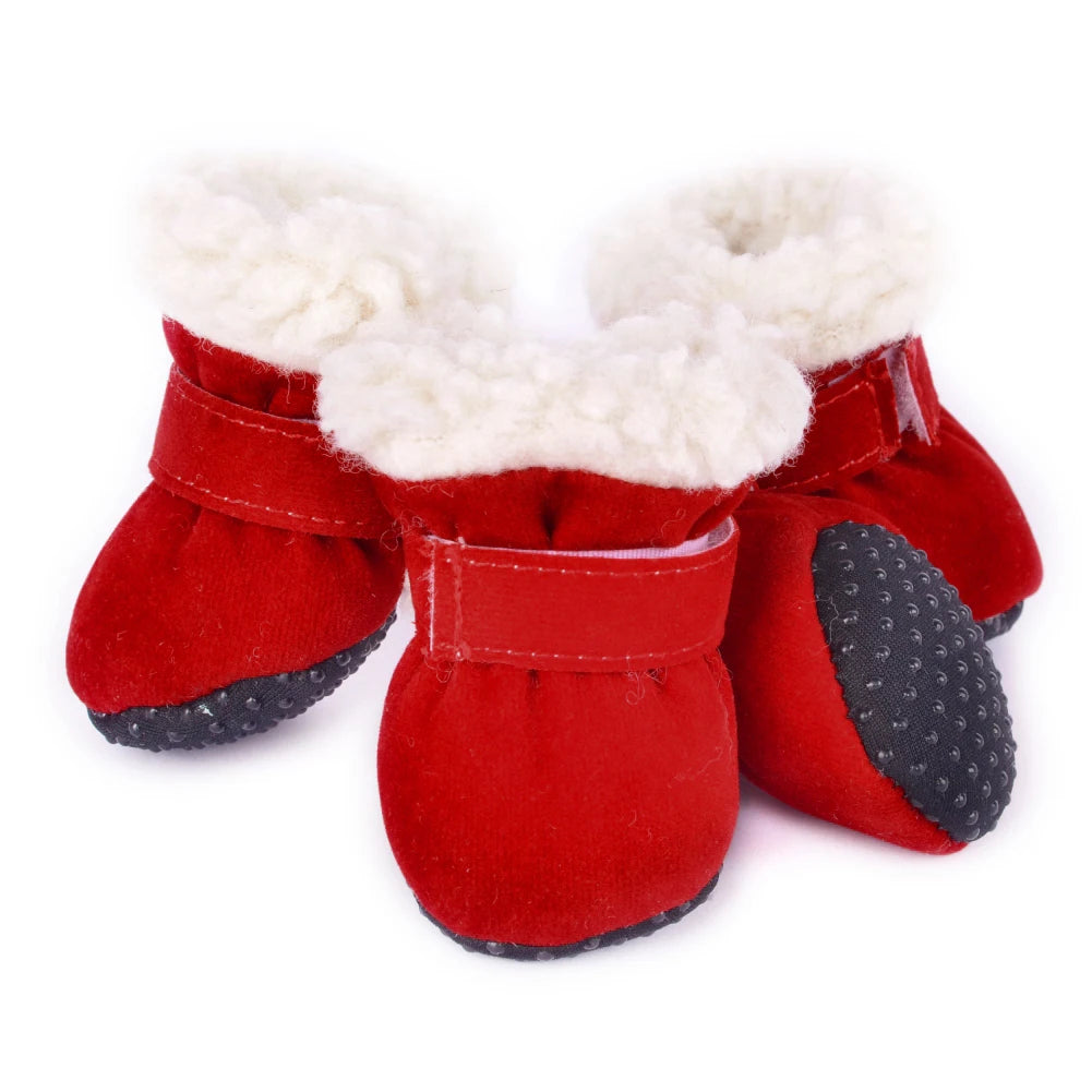 4Pcs Pet Dog Snow Boots Autumn Winter Warm Plush Dog Shoes for Small Medium Dog Cats S-XL Soft with Non-Slip Soles