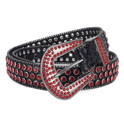 Men's Jeans Rhinestone Large Size Belt Women's Belt Western Denim Shiny Rivet Design Leather HipHop Punk Rock Y2K Style Belt