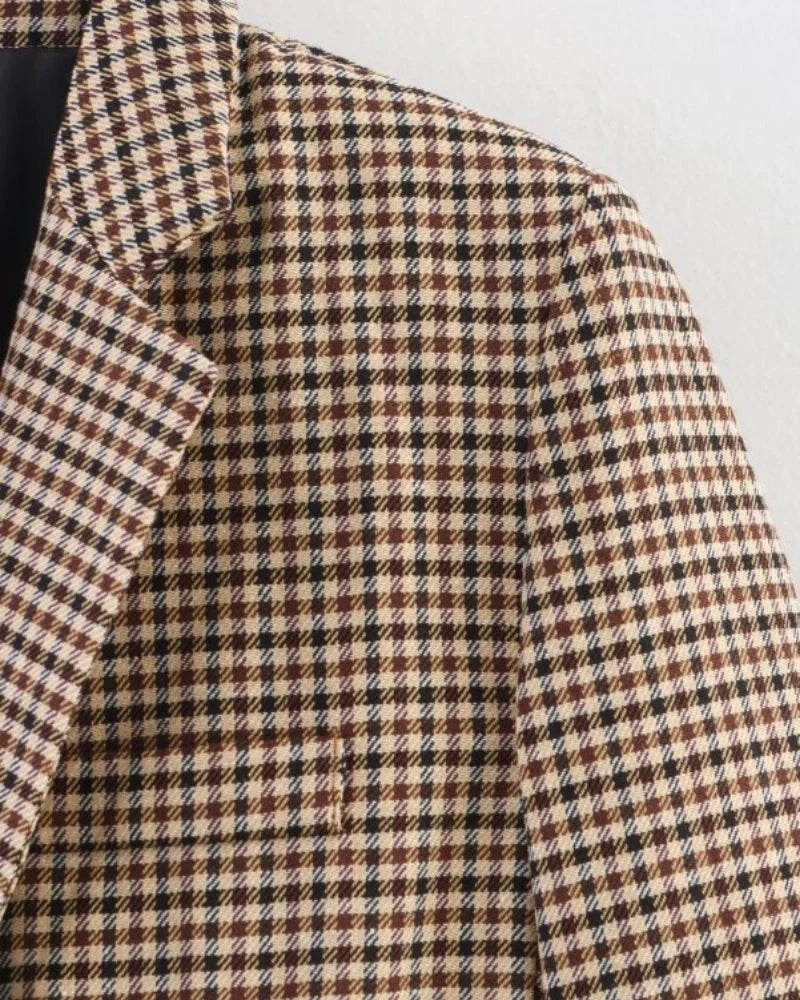 Women's Plaid Blazer Spring Casual Double Breasted Suit Jacket Office Work Daily Outwear Two Colors