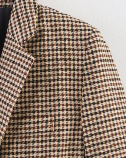 Women's Plaid Blazer Spring Casual Double Breasted Suit Jacket Office Work Daily Outwear Two Colors