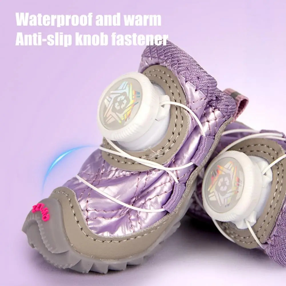4Pcs Anti-Skid Dog Boots Fleece Lined Paw Protective Shoes With Adjustable Knobs Waterproof Dog Booties From Winter Snow Rain