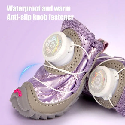 4Pcs Anti-Skid Dog Boots Fleece Lined Paw Protective Shoes With Adjustable Knobs Waterproof Dog Booties From Winter Snow Rain