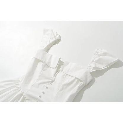 YENKYE Summer Women Sexy Fit And Flare White Mini Dresses Short Sleeve Low Waist