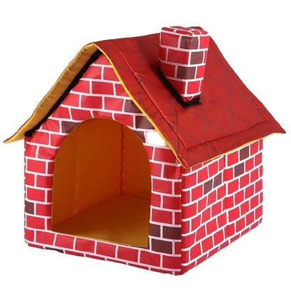 Foldable Kennel Small Dog Cat Kennel Warm and Comfortable Portable Brick Wall Style Pet Dog House Cat Bed