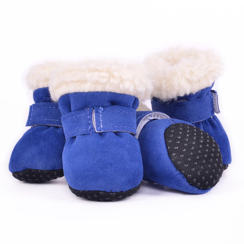 4Pcs Pet Dog Snow Boots Autumn Winter Warm Plush Dog Shoes for Small Medium Dog Cats S-XL Soft with Non-Slip Soles