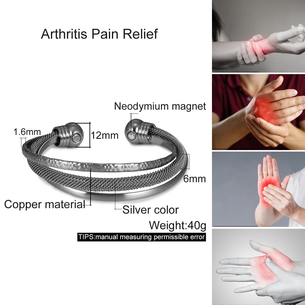 Pure Copper Bracelets for Women Silver Color Adjustable Cuff Magnetic Bangles Ar