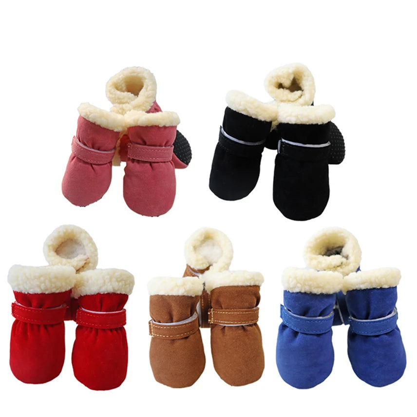 4Pcs Winter Waterproof Warm Pet Dog Shoes Non-slip Snow Boots for Small Breeds Dogs Puppy Cat Chihuahua Pet Paw Care Pug
