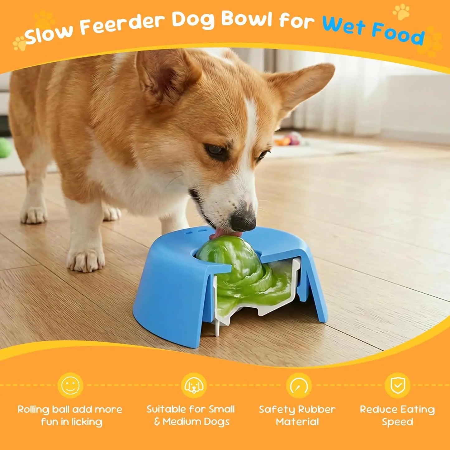 Slow Feeder Dog Bowls, Lick Sphere Puzzle Feeder for Liquid Treats, Non-Spill Pu