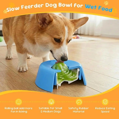 Slow Feeder Dog Bowls, Lick Sphere Puzzle Feeder for Liquid Treats, Non-Spill Pu