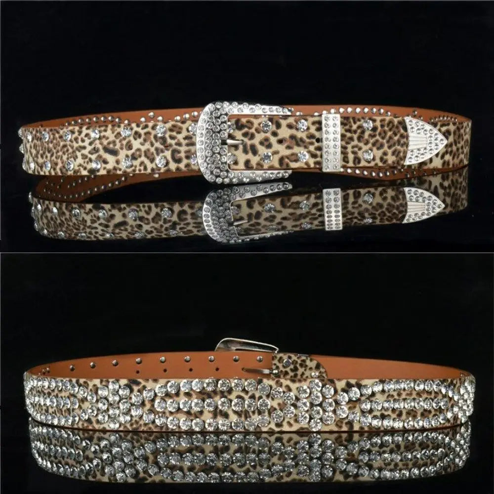 Fashion Leather Belts Men and Women Unisex Rhinestone Luxury Belts Casual Wide Buckle Punk Belts Crystal Bling Jeans Waistband