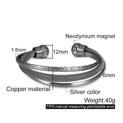 Pure Copper Bracelets for Women Silver Color Adjustable Cuff Magnetic Bangles Ar